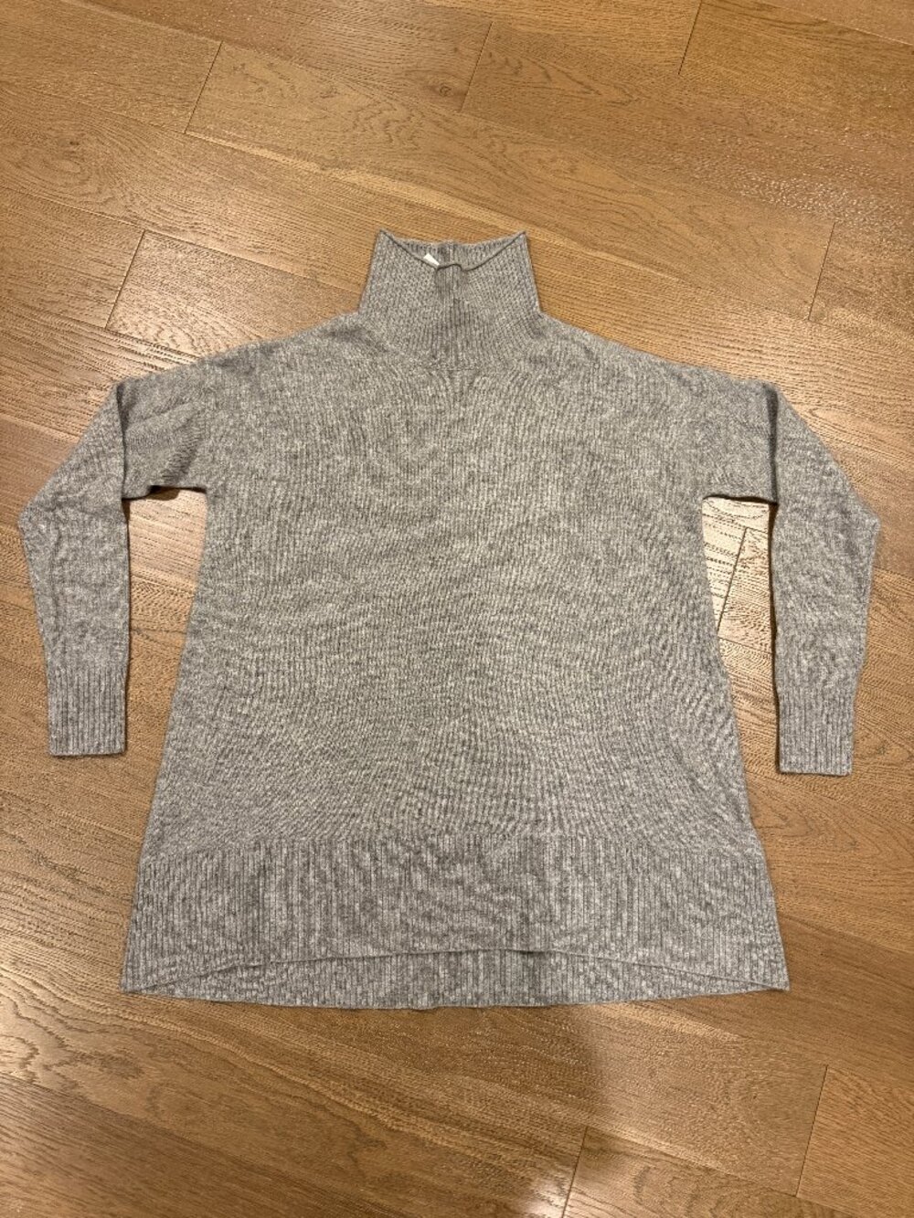 White + Warren Grey Cashmere Roll Mock Neck Long Women Pullover Sweater Size M